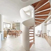 Escalier en bois préfabriqué moderne pour extérieur, revêtement de sol commercial modulaire, rampe en chêne américain en spirale, écologique et durable