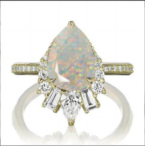 Classic Pear Cut Lab Sapphire Engagement <b>Ring</b> With Diamond Accents 18K Gold Prong Setting For Women - Product Image 4