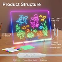 Tablette de dessin LED éducative, bloc de gribouillage acrylique lumineux, tablette à croquis effaçable néon