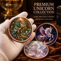 Koin Unicorn Tembaga Murni 999 5 oz, Seni Relief 3D, Dilukis UV, Koleksi Seni Fantasi