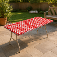 Nappe jetable en PEVA à motif diamant rouge et blanc, bord élastique, rectangulaire, imperméable, pour événements de mariage