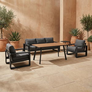 Ensemble <span class=keywords><strong>de</strong></span> canapés d'extérieur <span class=keywords><strong>de</strong></span> luxe moderne avec table basse à lattes en PS et coussins gris imperméables pour espace <span class=keywords><strong>de</strong></span> conversation <span class=keywords><strong>de</strong></span> villa ou <span class=keywords><strong>de</strong></span> <span class=keywords><strong>jardin</strong></span> - Product Image 1