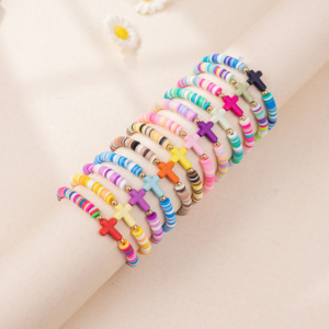 Wholesale Handmade Stackable Cross Beads Elastic Bracelet Summer Beach <b>Clay</b> Friendship Bracelet <b>Set</b> - Product Image 1