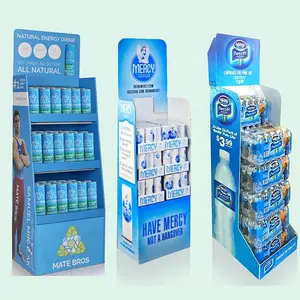 Custom Logo Printing Pop Up Floor Corrugated Cardboard Shelf Drink Beverages Displays For Promotion