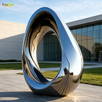 Escultura de Anillo de Acero Inoxidable Pulido a Espejo, Arte Abstracto para Jardín Exterior, Estatua para Plaza de Hotel