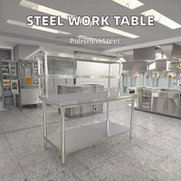 Table de travail en acier inoxydable 304, plan de travail, pieds réglables en hauteur, revêtement en poudre de qualité alimentaire, finition polie, cuisines commerciales