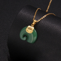 Collier Pendentif Éléphant en Acier Inoxydable avec Chaîne, Sac Porte-Bonheur, Bouton de Sécurité, Feuille et Jade Vert CZ pour Femme - Vente Chaude