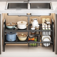 Rak penyimpanan logam, rak penyimpanan logam tipe berdiri Multi lapisan, pemegang Pot wastafel dapur & rak penyimpanan kabinet