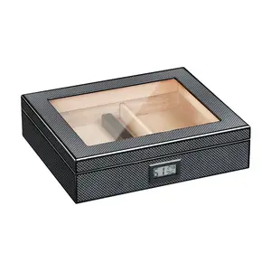 Kohle faser Hot Sale Einzigartige kleine Holz Geschenk box Zigaretten etui Luxus Solid Ceder Holz Zigarren Humidor mit Schloss