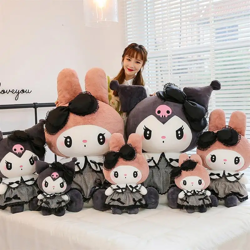 Sanmeloed siyah Kuromied Mymelodyed peluş dolması bebekler Kawaii karikatür kanepe yastığı yastık koyu gotik dantel oyuncak doğum günü hediyesi