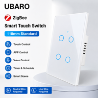 Interrupteur mural tactile UBARO Zigbee 118 Type en verre trempé 4 gangs avec contrôle vocal par Alexa et Google Assistant (nécessite fil neutre et fil sous tension)