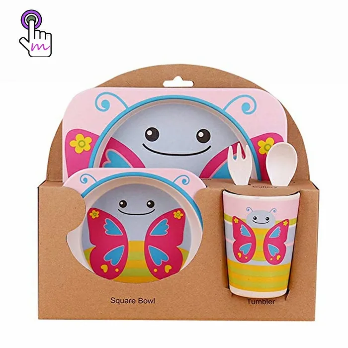 Kuhform Öko biologisch abbaubares Geschirr Kinder Besteck Set Abendessen Kinder Set Bambus faser Geschirr Kinder Geschirr Set