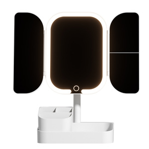 Led Double Door Makeup <b>Mirror</b> With Light Foldable Dimming Desktop <b>Mirror</b> For Student Dormitories - Product Image 3