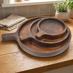 Ensemble d'assiettes gigognes personnalisées en bois d'acacia véritable, faites à la main, écologiques et de qualité supérieure, petites/grandes tailles, assiettes solides - Product Image 1