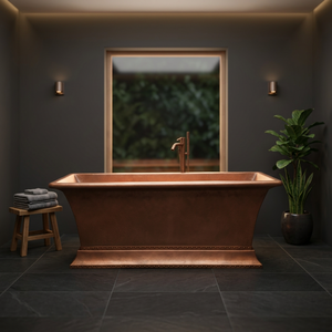 Meilleure vente Baignoire moderne en cuivre vieilli Double Pantoufle simple Bain à remous autoportant Design ovale Style de trempage pour les villas - Product Image 4