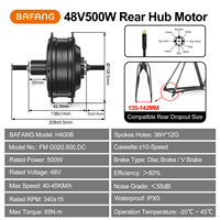 Moteur de moyeu arrière Bafang G020, type DC, pour vélo électrique, moteur de moyeu sans balais BLDC, 500W, 48V