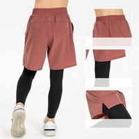 Pantalon de sport 2 en 1 pour homme, couleur rouge brique, avec short extérieur et collants de compression intégrale, pour la gym, l'entraînement et la course à pied