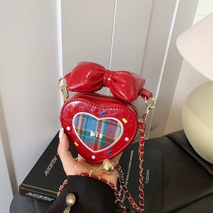 Graziose borse a forma di cuore carine per ragazze lettere da ricamo borsa a tracolla da donna <span class=keywords><strong>Mini</strong></span> 3D borsa con fiocco grande rossetto borse monete - Product Image 4