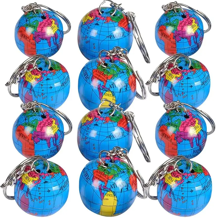Globe Keychains for Kids Key Chains with Colorful Globe Accessories for Keys Backpack or Pocket Book Keyholder Birthday Party