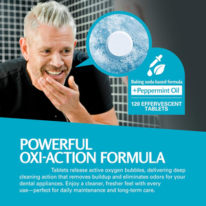 เม็ดทำความสะอาดรีเทนเนอร์ ขจัดกลิ่น คราบสีตก และคราบพลัค สำหรับใช้ 4 เดือน น้ำยาทำความสะอาดฟันปลอมและรีเทนเนอร์ - Product Image 2