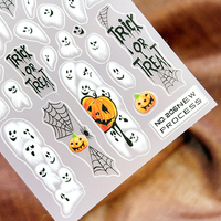 Pegatinas para Uñas de Halloween, Diseño de Terror, Relieve 3D, Calabaza, Telaraña, Esqueleto
