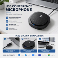 Microphone à condensateur USB CMTECK M6, microphone d'enregistrement pour conférence sur ordinateur, microphone à prise de son à 360 degrés pour ordinateur portable, ordinateur de bureau