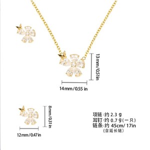 Conjunto de collar y pendientes con diseño de flores, engaste de aleación de cobre, para uso diario - Product Image 5