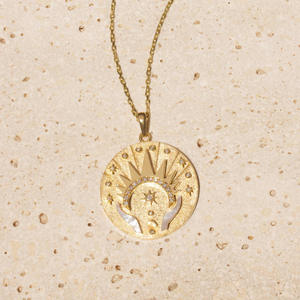 Disesuaikan 316 baja tahan karat perhiasan indah bunga zirkon bulat putri duyung awan bulan liontin akrilik kalung untuk wanita - Product Image 5