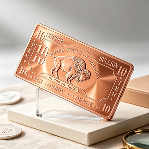 Barre de cuivre massif de 10 onces .999, lingot de cuivre classique avec motif bison américain en relief, barre de collection brillante de qualité supérieure - Product Image 1