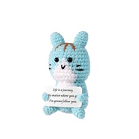 Chat positif drôle, poupée de chat tricoté mignon de 3.54 pouces, poupée d'aiguille cadeau chanceux en peluche fête d'anniversaire encouragement (bleu)