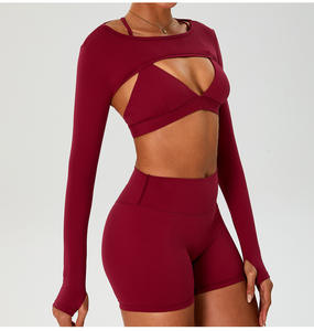 Ensembles de fitness pour femmes Ensemble de sport de haute qualité Shorts et soutien-gorge Scrunch à manches longues Vêtements de yoga actifs Vêtements de sport d'entraînement - Product Image 3