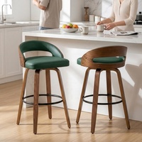 Sgabelli da Bar Girevoli in Stile Mid-Century Moderno con Telaio in Legno di Noce, Rivestimento in Pelle PU, Schienale e Poggiapiedi - Uso Commerciale