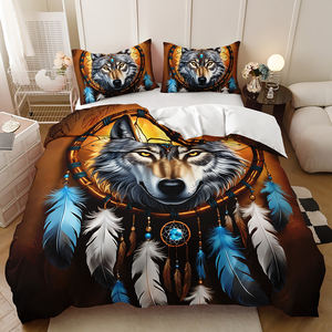 Ensemble de housse de <span class=keywords><strong>couette</strong></span> confort pour literie en polyester attrape-rêves avec motif d'animal <span class=keywords><strong>loup</strong></span> personnalisé - Product Image 1
