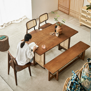Sedia da Pranzo Scandinava <span class=keywords><strong>in</strong></span> <span class=keywords><strong>Legno</strong></span> Massello con Schienale <span class=keywords><strong>in</strong></span> Rattan - Finiture <span class=keywords><strong>in</strong></span> <span class=keywords><strong>Legno</strong></span> Scuro, Sedia Laterale <span class=keywords><strong>per</strong></span> <span class=keywords><strong>Cucina</strong></span>, Casa e Ristorante - Product Image 2