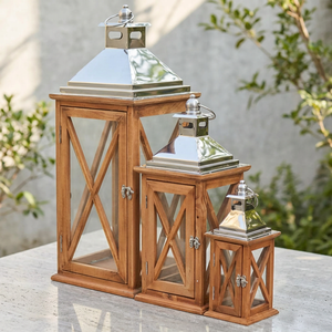 Manufacturers Stainless Steel Metal Candle <b>Lanterns</b> with Wooden Botton for Home & Patio Decoration - Product Image 5