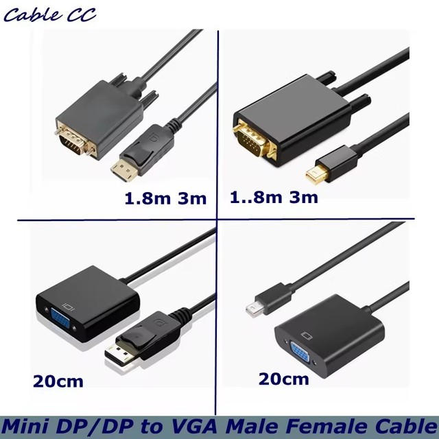 Thunderbolt to VGA Male/Female Converter 1080p Mini DisplayPort DP Displayport Cable Adapter for Mac Computer Monitor's HDTV