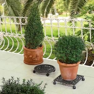 ברזל יצוק עגול צמח לעמוד צמח caddy casters מתגלגל מגש רכבת מקורה חיצוני גן טרולי - Product Image 4