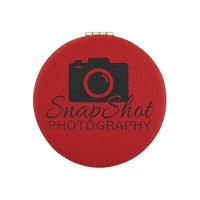 Miroir de maquillage compact en cuir PU personnalisable avec gravure au laser, design moderne, utilisation cosmétique, vente en gros