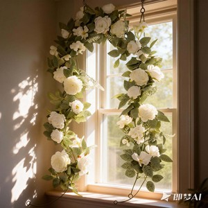 Guirlande de roses artificielles, feuilles roses, blanches et vertes, décorations de table et de chaises de mariage, style rotin 20233 - Product Image 4