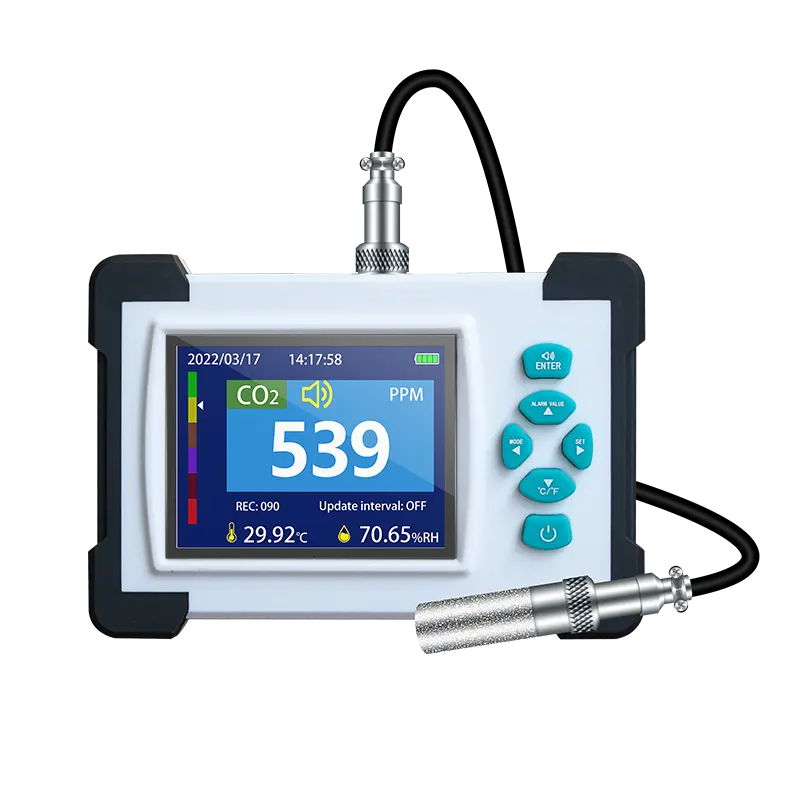 DEYI Penganalisis Co2 Monitor Co2, Detektor Pengukur Co2 untuk Tes Tanah dengan Probe Logam 3.2 Layar Berwarna Penuh