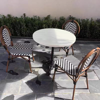 Ensemble de table et de chaises de bistrot français pour l'extérieur, résistant au soleil et à l'eau, en rotin tressé, pour café, restaurant, jardin, en aluminium