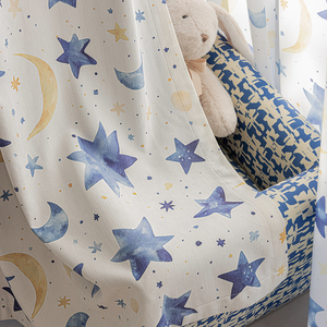 1 Pezzo Tenda <span class=keywords><strong>per</strong></span> Bambini Personalizzabile con Stampa Stelle e Luna, con Occhielli, <span class=keywords><strong>per</strong></span> Finestra a Bovindo, Soggiorno, Decorazione Domestica, 100% Poliestere, Alta Oscurante - Product Image 2