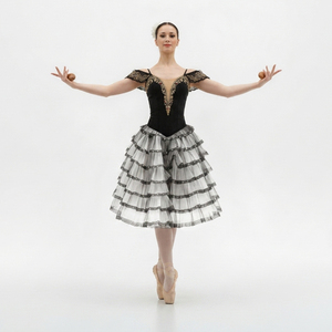 Vestido de Ballet Estilo Español, Blanco y Negro, Tutú Romántico, Disfraz Profesional con Falda de Encaje en Capas para Kitri - Product Image 1