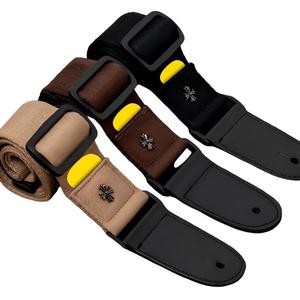 Sangle de guitare réglable en coton avec décorations métalliques croisées et extrémités en cuir PU, accessoire de ceinture d'épaule pour guitare folk, acoustique, électrique et basse, OEM - Product Image 1
