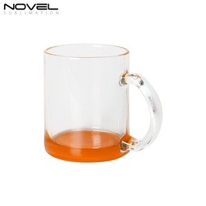 Vente en gros de tasses à poignée en verre transparent de haute qualité 11OZ avec fond coloré, mug en verre vierge pour sublimation DIY - Product Image 3