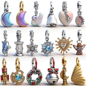 Pendentif <span class=keywords><strong>de</strong></span> Noël en argent sterling 925, boucles d'oreilles flocon <span class=keywords><strong>de</strong></span> neige, perles adaptées aux bracelets, colliers, bijoux, cadeaux DIY - Product Image 2