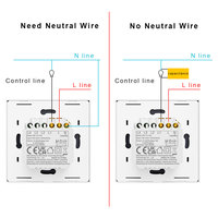 Interrupteur intelligent Wi-Fi Matter, norme UE, 1/2/3/4 voies, contrôle à distance par réseau, interrupteurs d'éclairage avec neutre, 10A, panneau en verre, condensateur