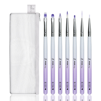 Fournitures pour ongles : Ensemble de 7 pinceaux à ongles en acrylique (Liner, Flat, Filbert) avec manche en acrylique dégradé violet et blanc, pour salon de manucure