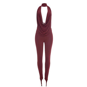 Viviblook J26ST020 Ensemble décontracté d'été pour femme, couleur unie, haut dos nu à lacets et pantalon, ensemble deux pièces - Product Image 6