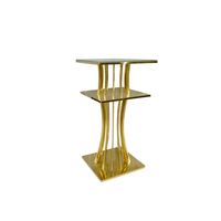 Table de cocktail de luxe en acier inoxydable chromé avec verre réfléchissant noir, table de bar ronde de mariage
